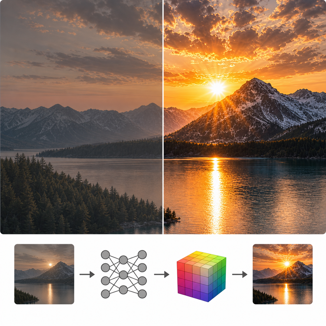 SDR-to-HDR result and neural filtering pipeline